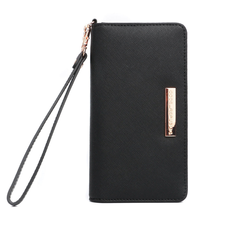 UNIVERSAL PHONE WALLET | RFID | Black Saffiano Leather Rose Gold-Iphone cover-CODE REPUBLIC-CODE REPUBLIC laptop bags womens laptop bags laptop handbags ladies laptop bags laptop carrying bags