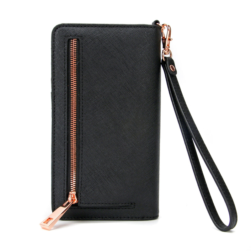 UNIVERSAL PHONE WALLET | RFID | Black Saffiano Leather Rose Gold-Iphone cover-CODE REPUBLIC-CODE REPUBLIC laptop bags womens laptop bags laptop handbags ladies laptop bags laptop carrying bags